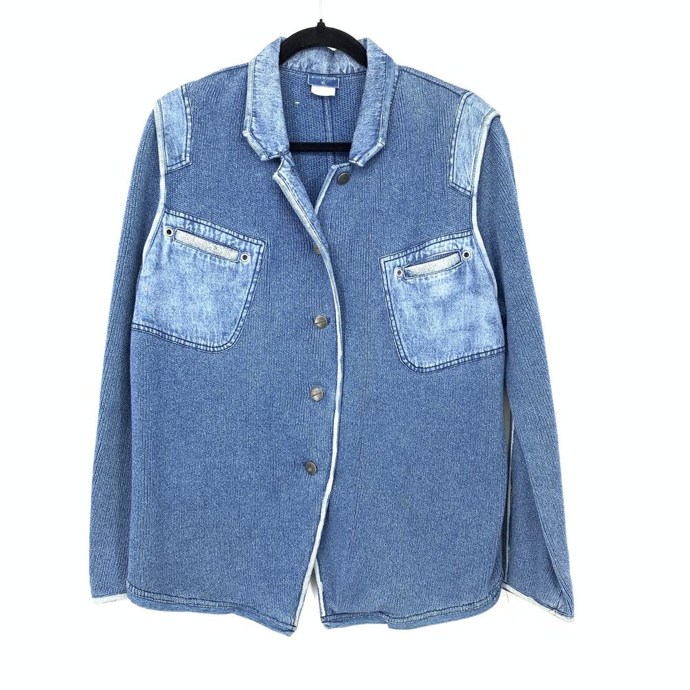 Blue Willi's Jacket Womens XL Denim Knit Mixed Media Acid Wash Snap Front 90s